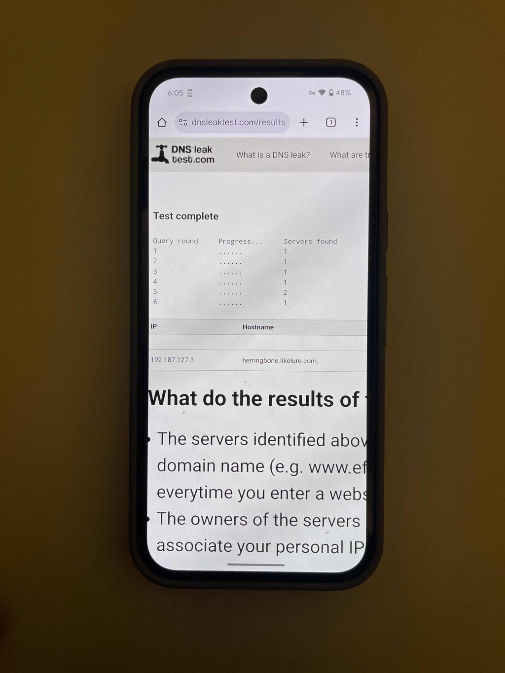 Hide.me DNS leak test result