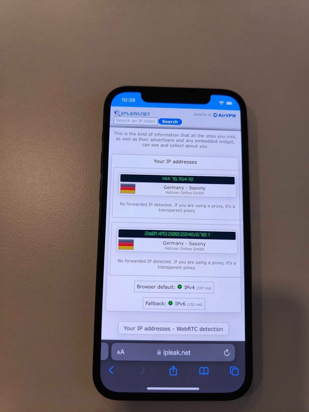 Hide.me IP leak test