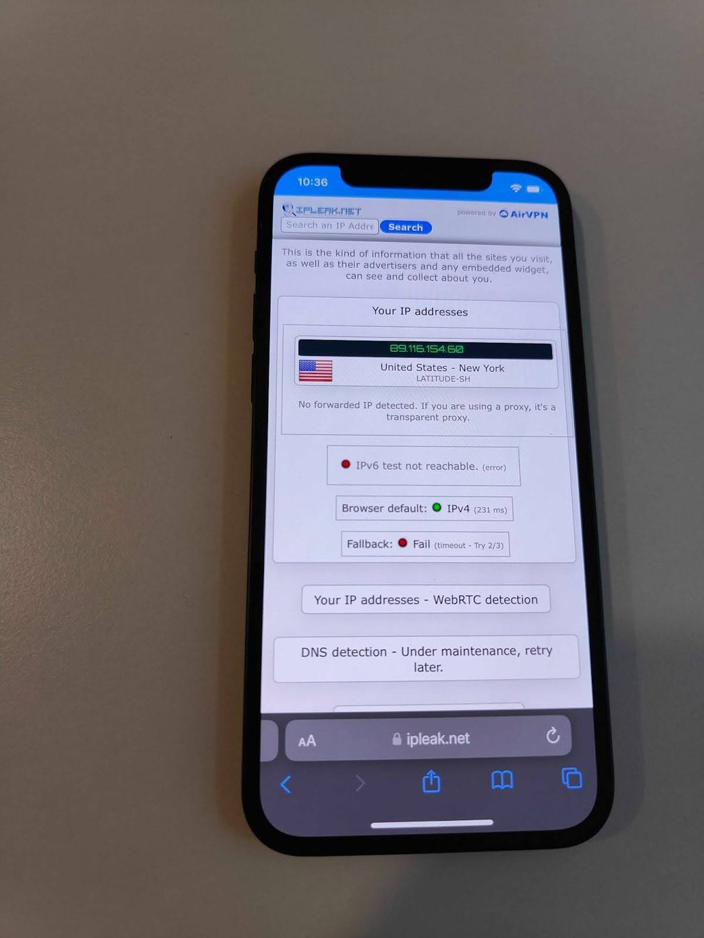 Hotspot Shield IP leak test iphone
