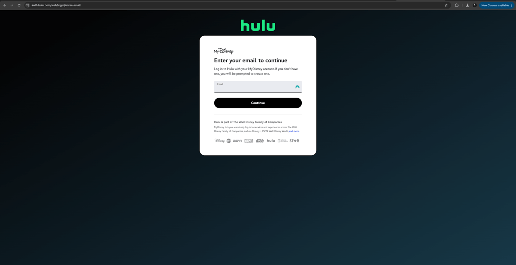 Hulu sign-in page