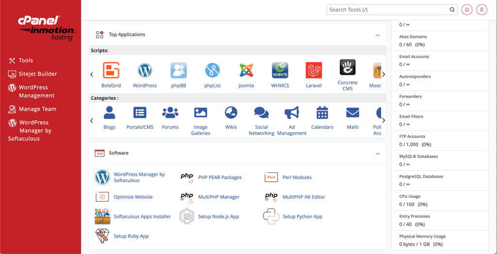 WordPress installation options InMotion Hosting cPanel
