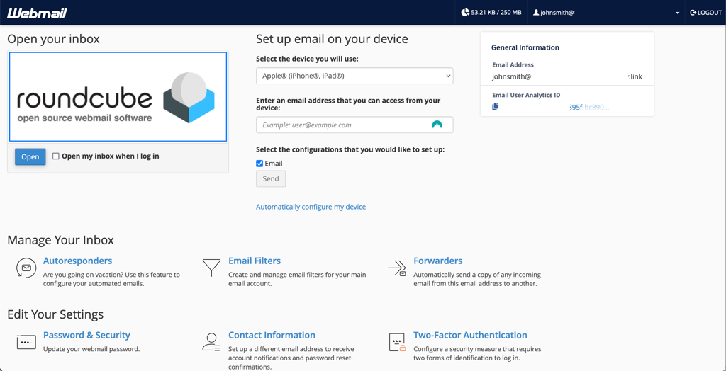 InMotion Hosting webmail client options