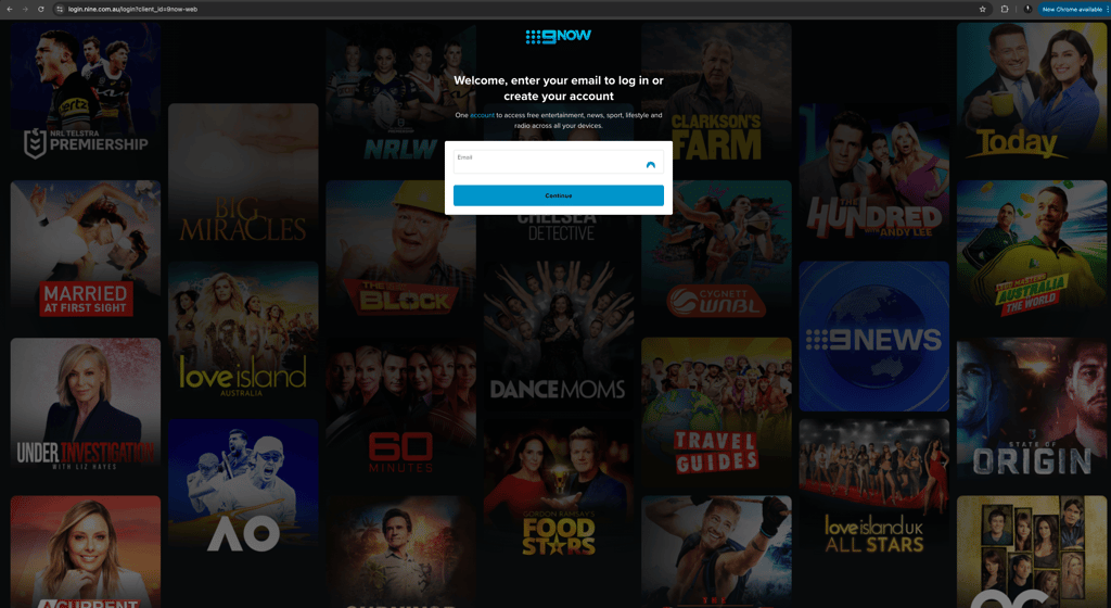 NineNow sign up screen