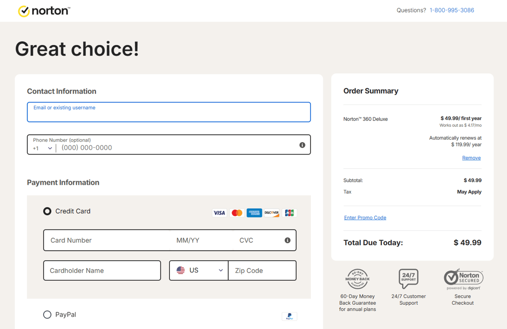 Norton antivirus checkout