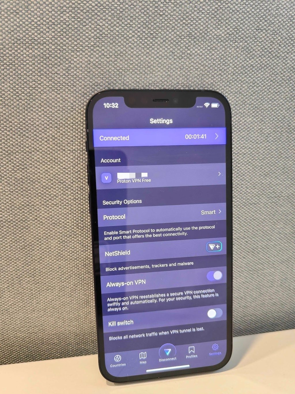 Proton VPN settings with premium features on iphone
