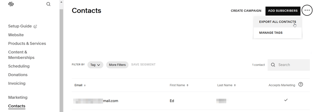 shopify export contacts