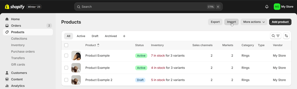 shopify import