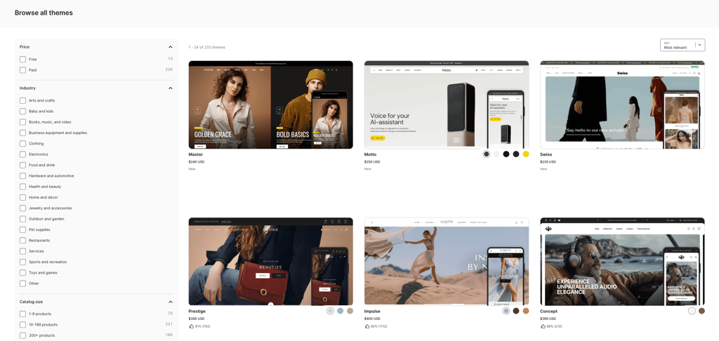 Shopify provided templates