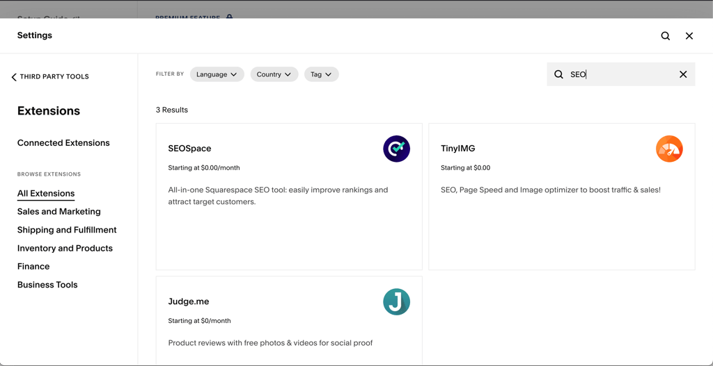 Extensions de Squarespace