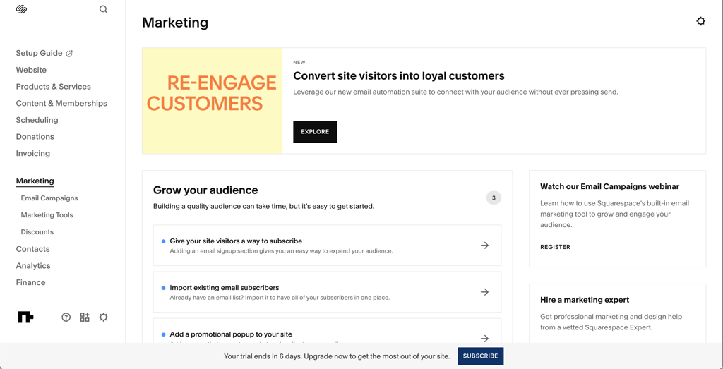Squarespace et les outils marketing