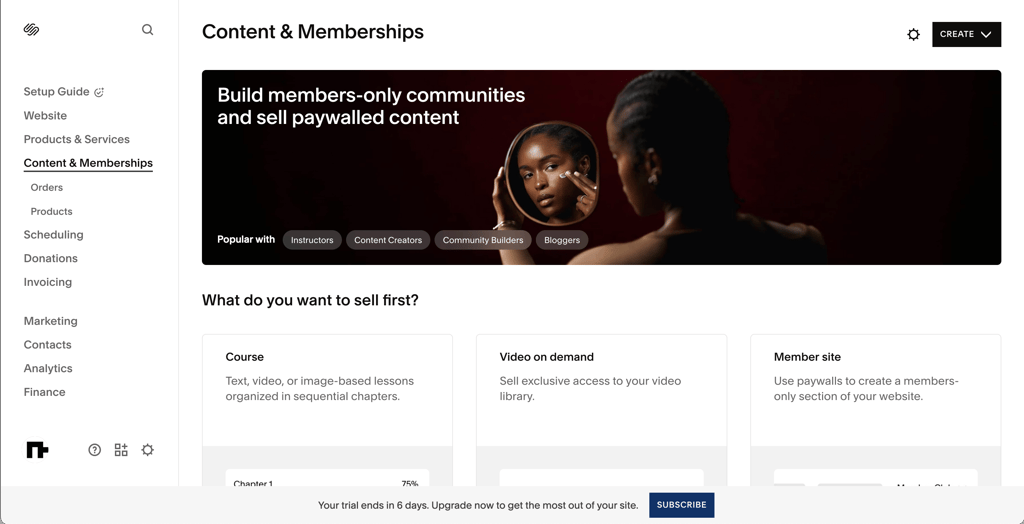 Squarespace contenu et subscription