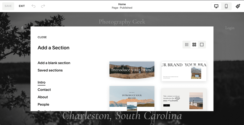 squarespace section editor