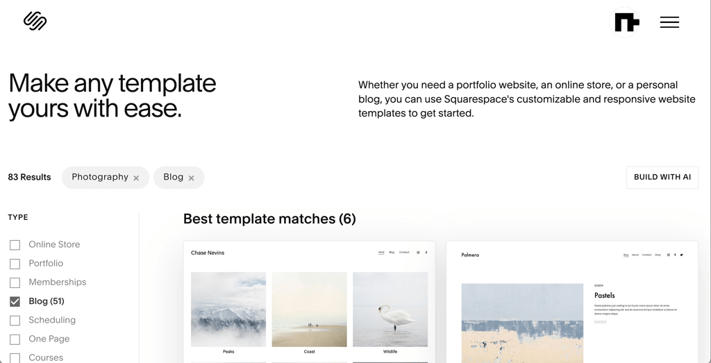 Modèles Squarespace