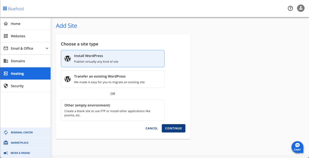 installing wordpress on bluehost