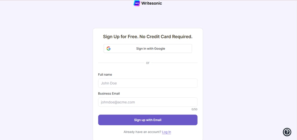 Writesonic sign up page