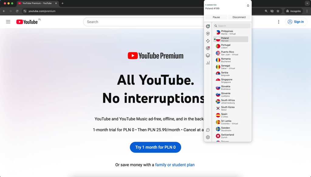 youtube premium poland
