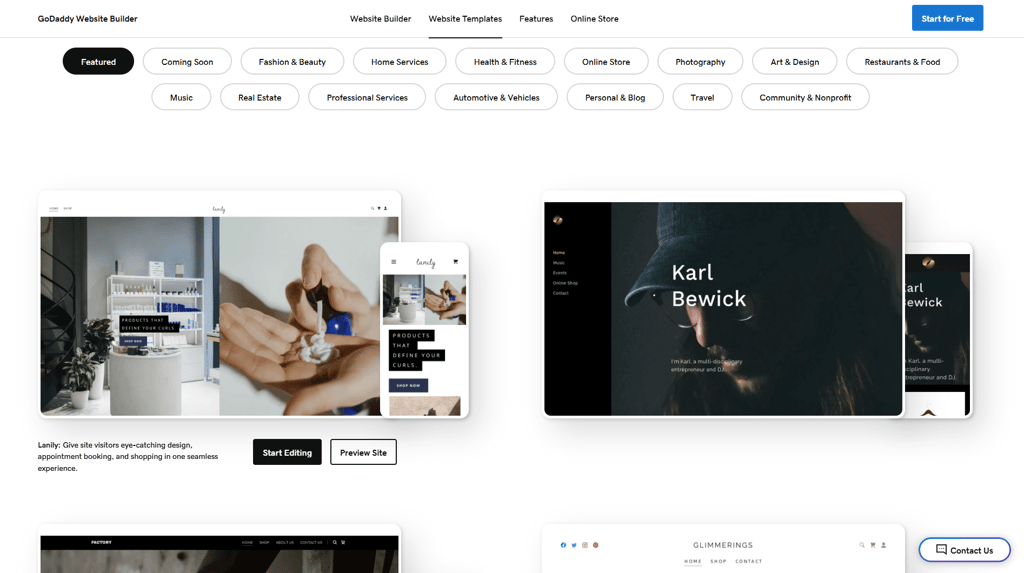 godaddy webbuilder templates
