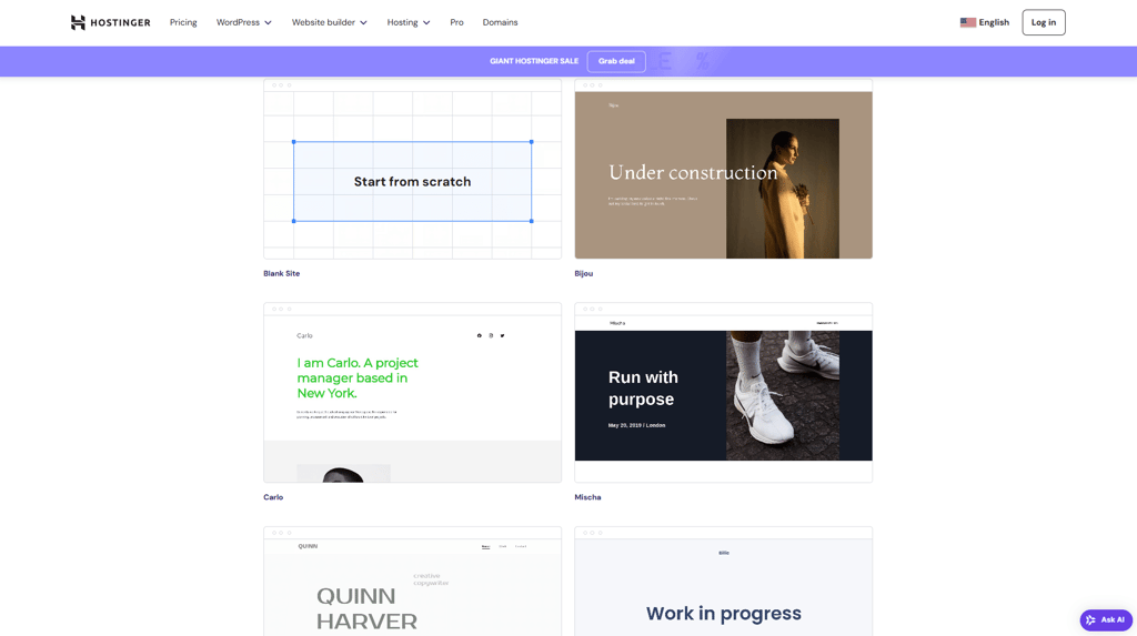 hostinger web builder templates
