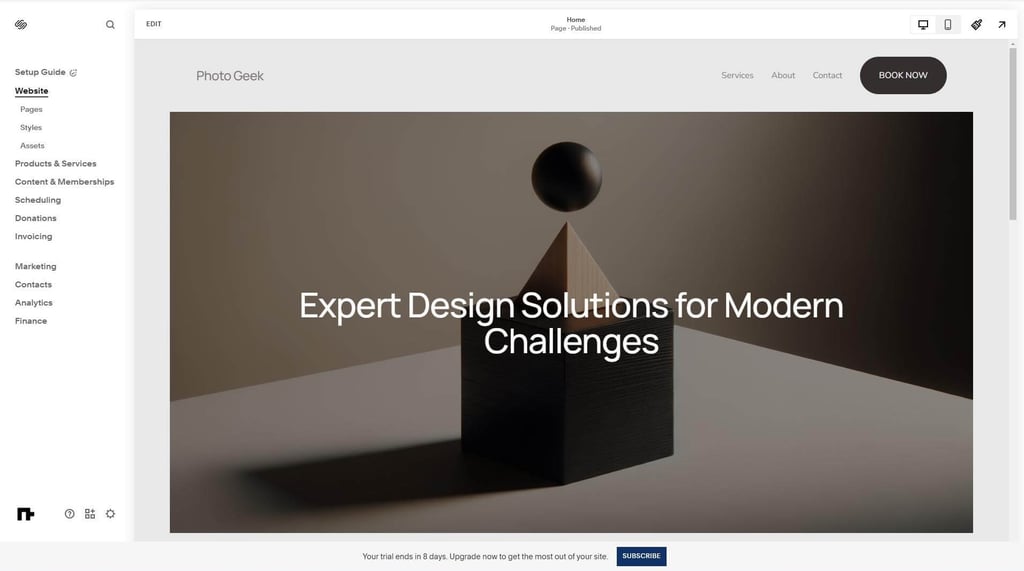 squarespace editor interface