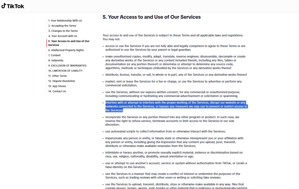 tiktok vpn policy