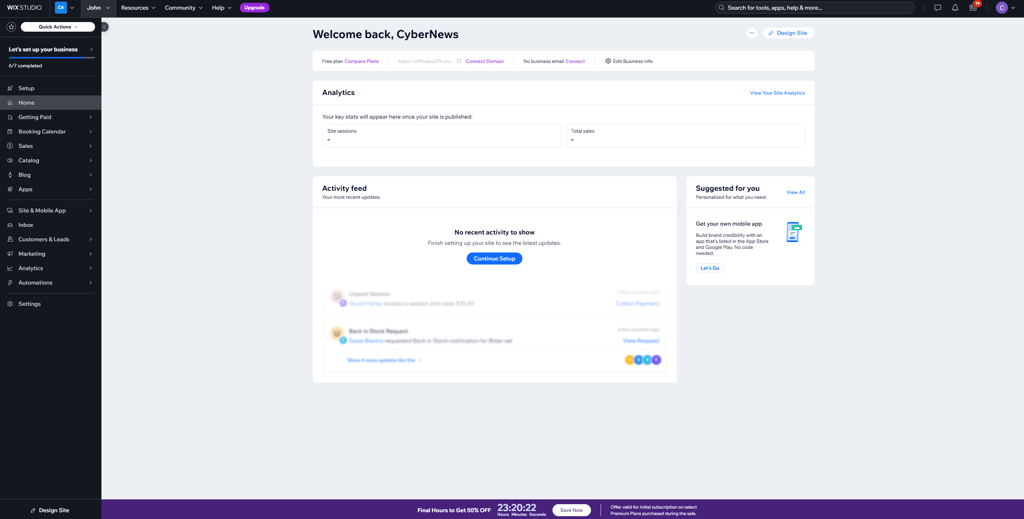 wix builder dashboard