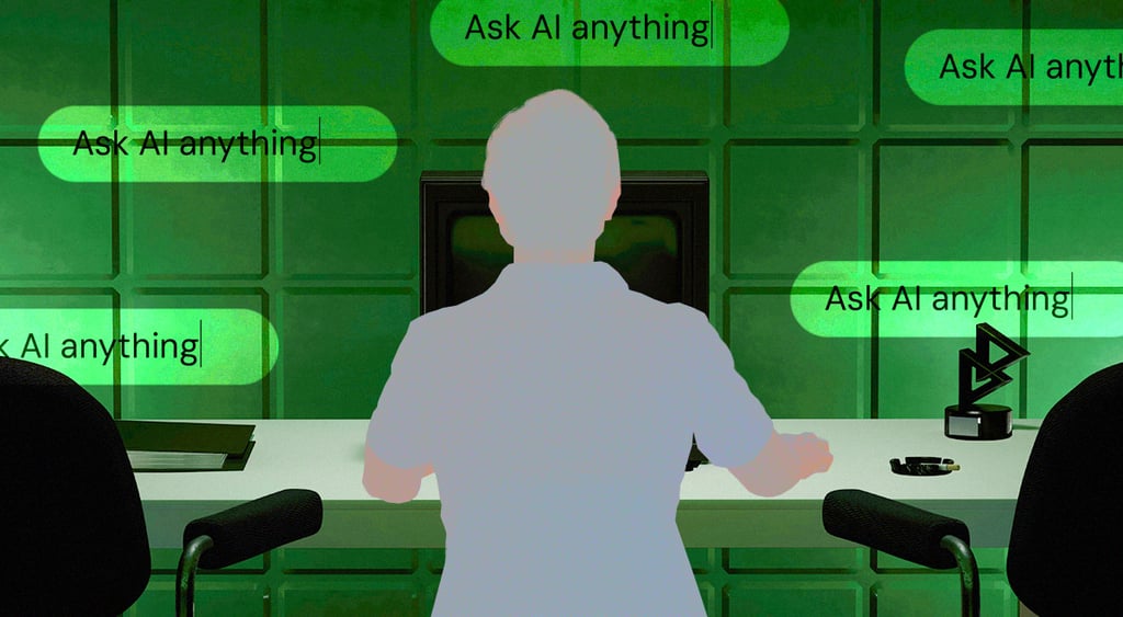 Person sitting in front of a computer, interacting with an AI chatbot