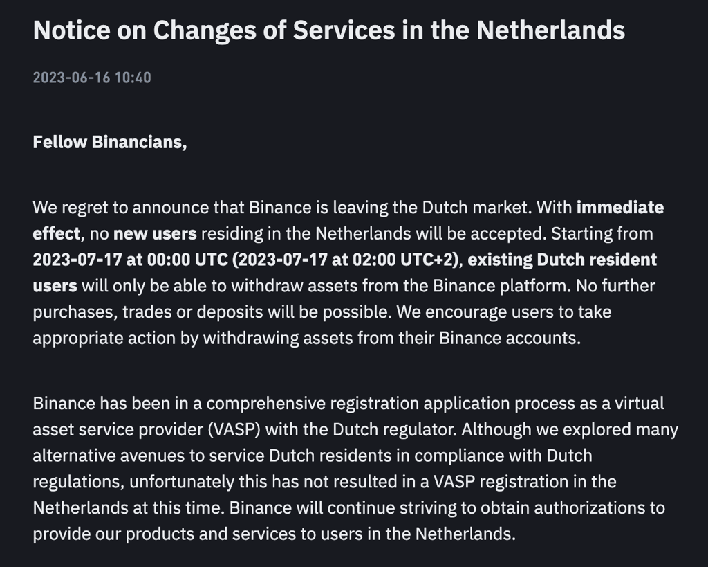 Binance in Netherlands