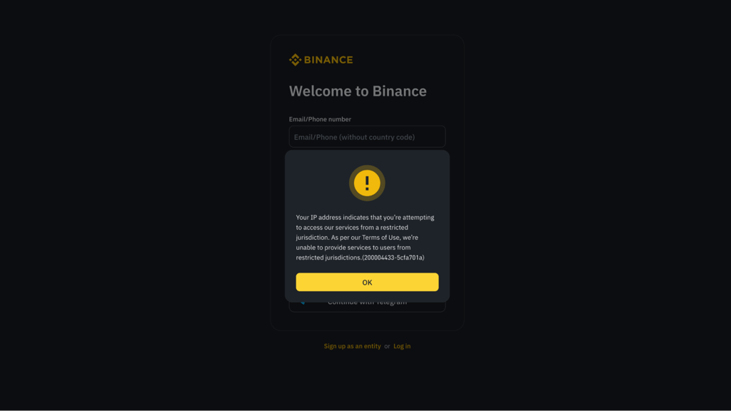 Binance unavailable