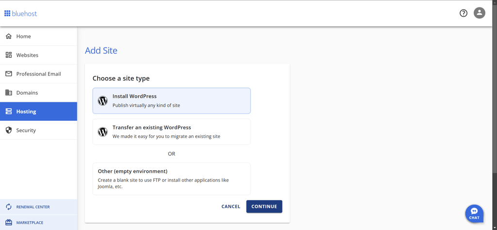 bluehost setup step 2