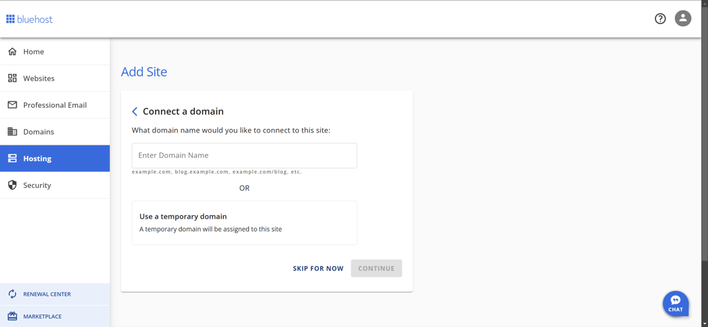 bluehost setup step 3