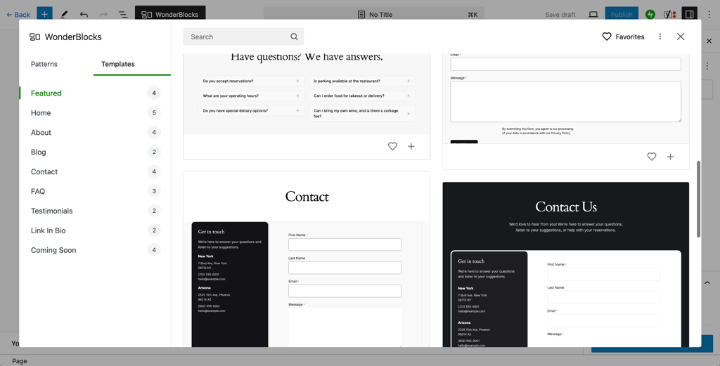 Bluehost WonderBlocks templates