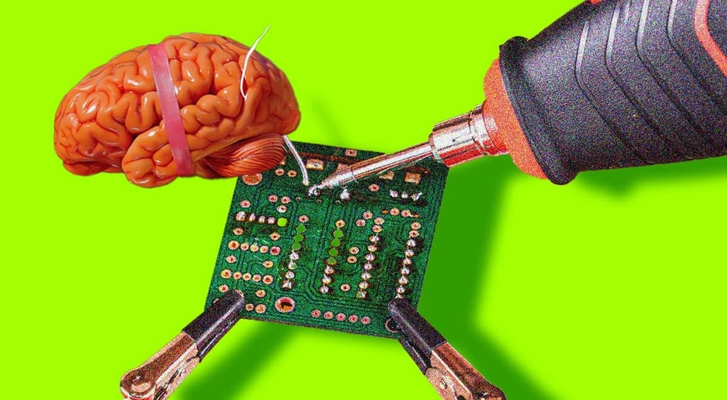 Tech soldering a brain.