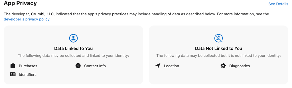 Crumbl privacy