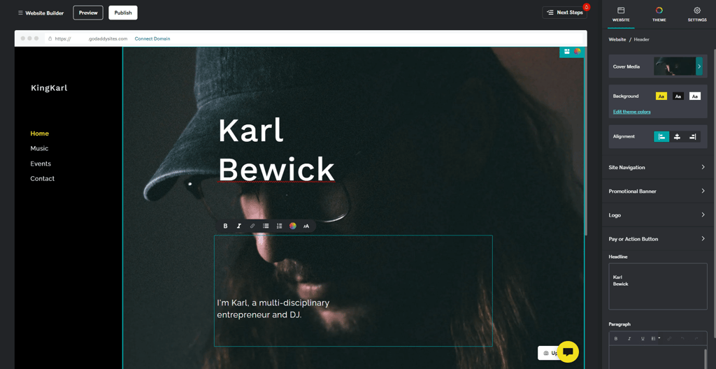 GoDaddy website builder