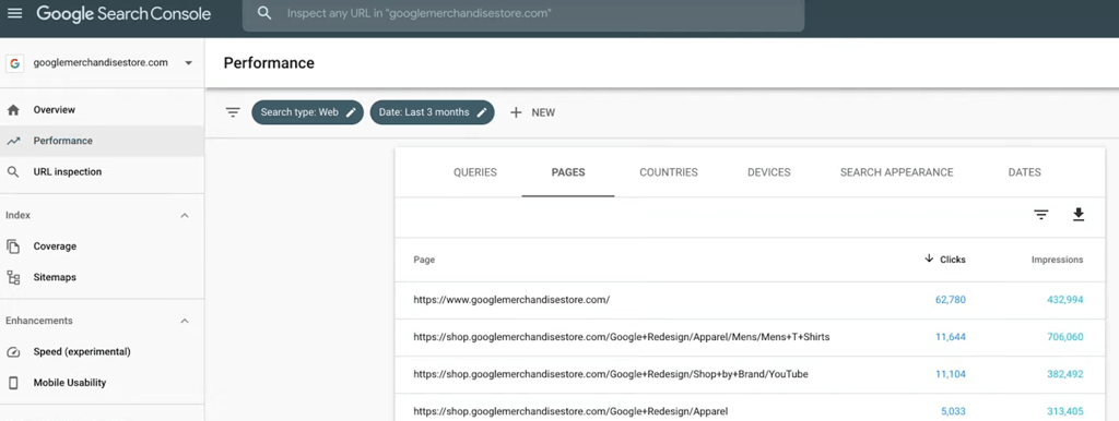 Performance reports info page in Google Search Console