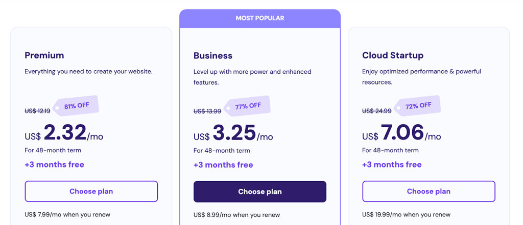 Choose Hostinger plan