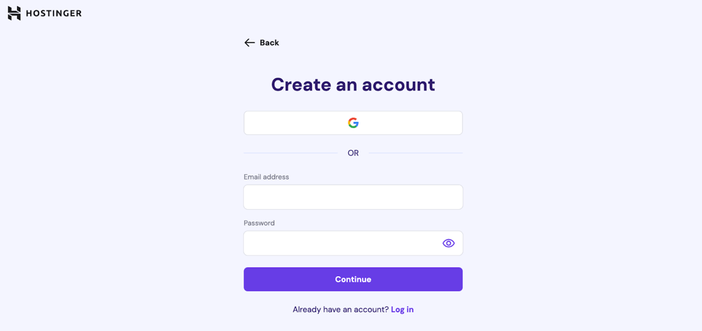 create Hostinger account