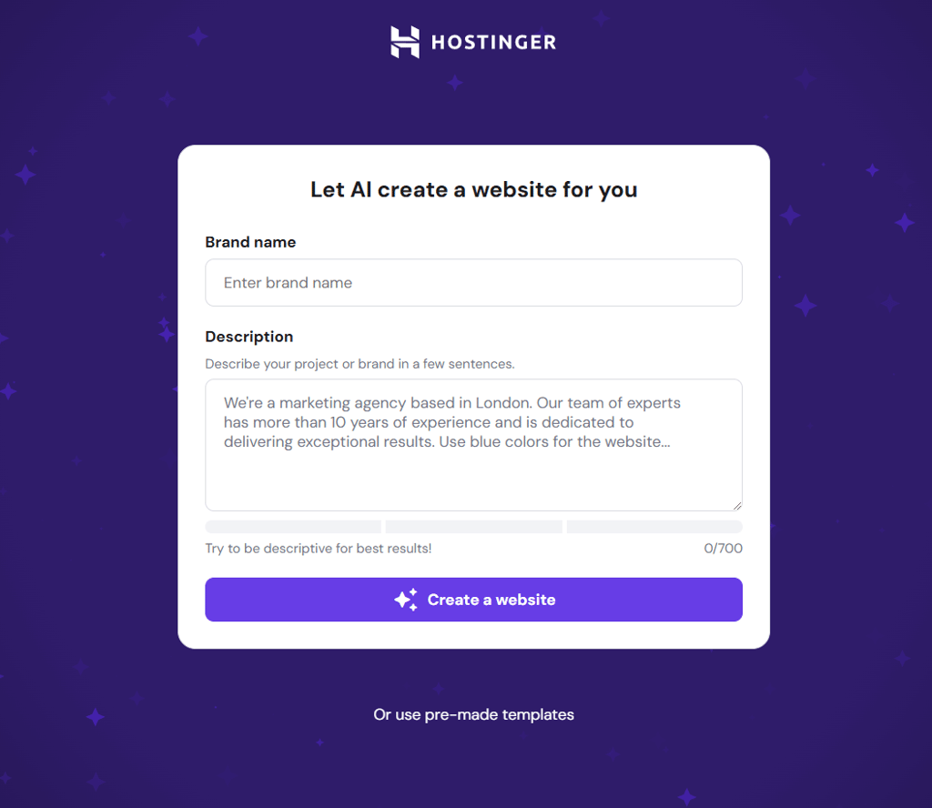 hostinger create a website