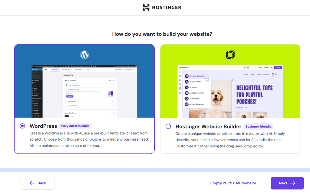 WordPress dashboard hostinger