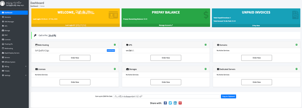 InterServer dashboard