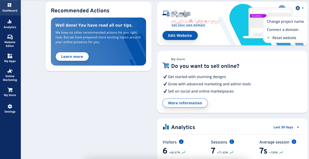 IONOS dashboard