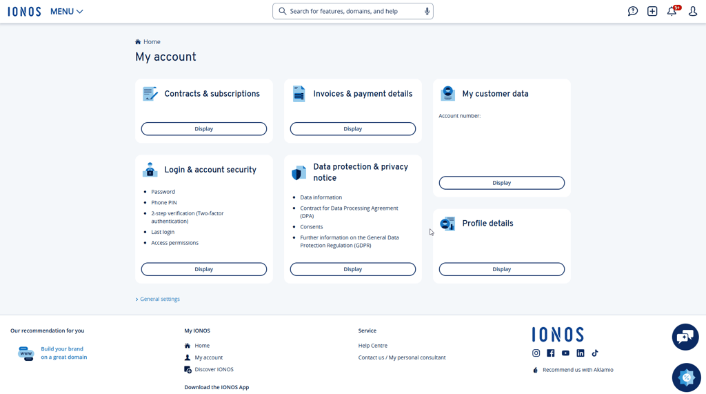 IONOS dashboard