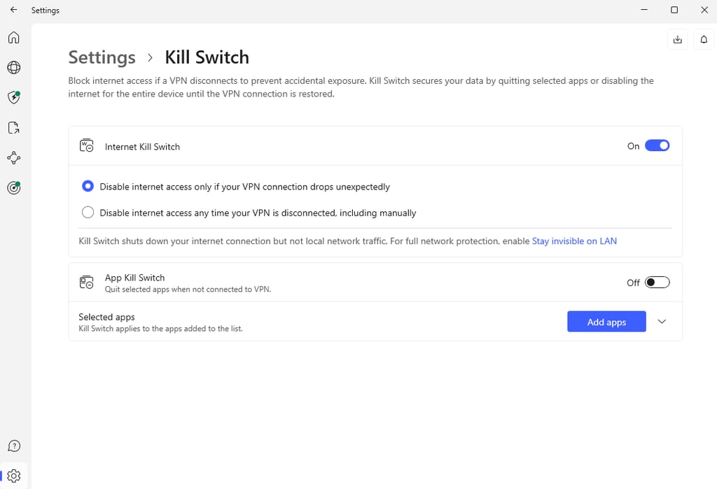 NordVPN kill switch turned on