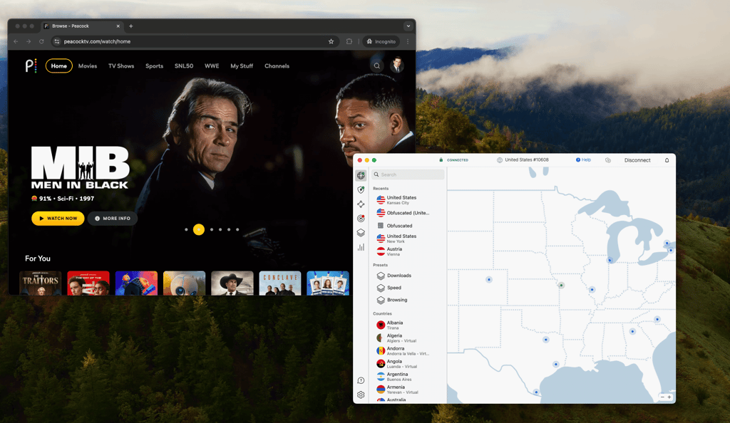 Peacock unblocked by NordVPN