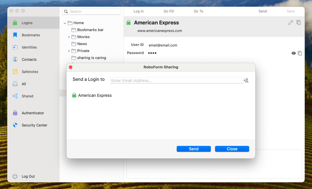 roboform password sharing feature