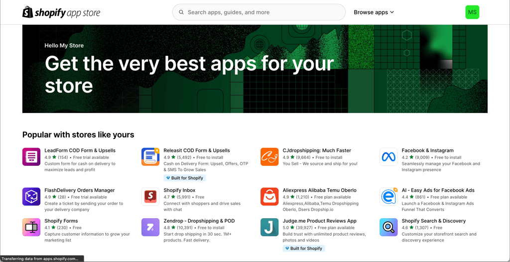 shopify app store