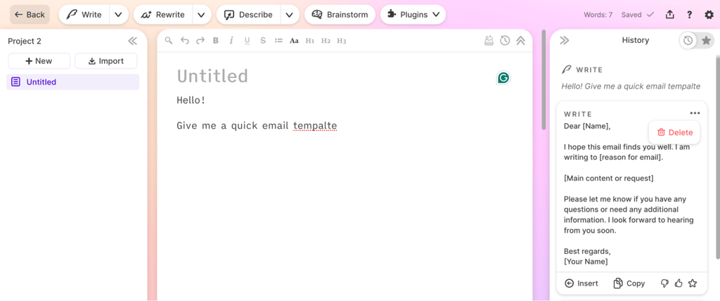 Sudowrite user text page