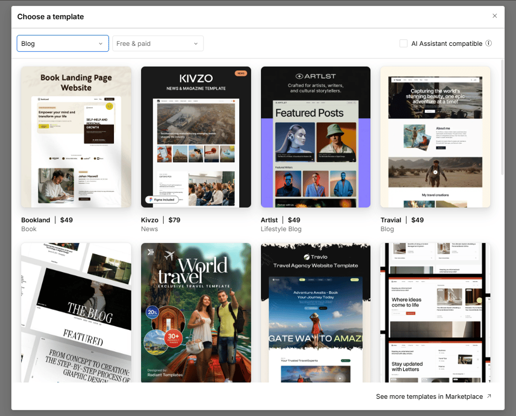 webflow template options