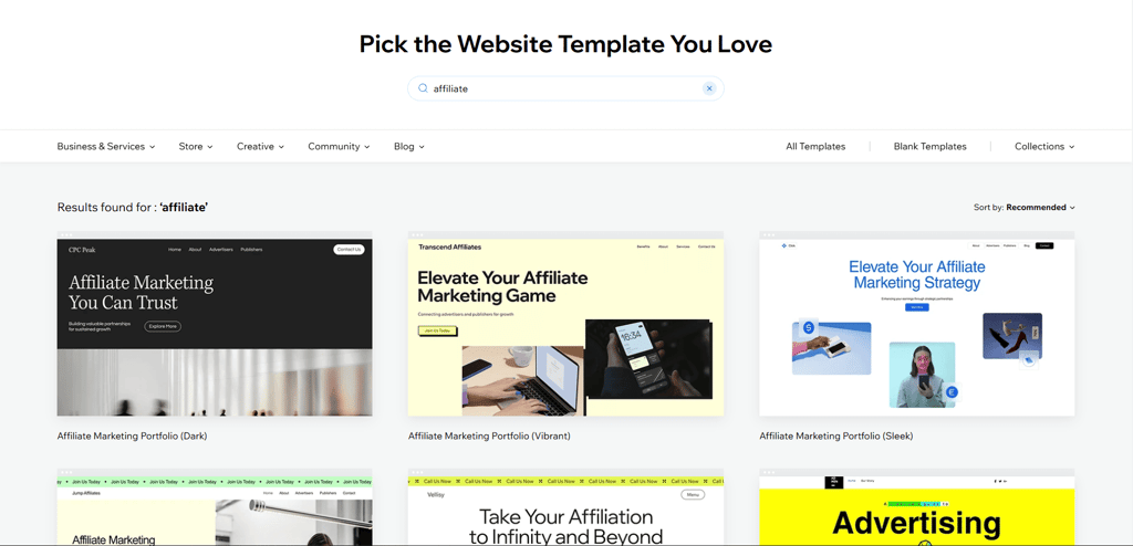 wix affiliate templates