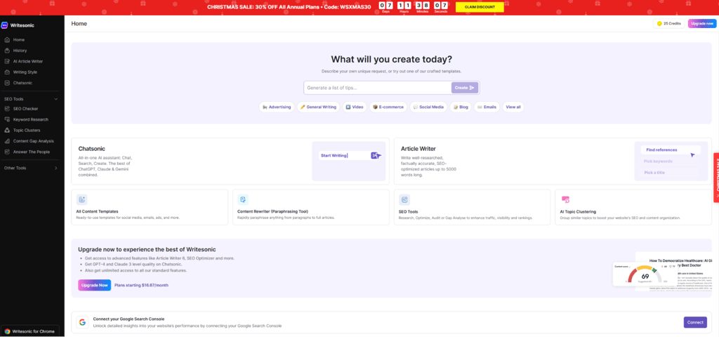 Writesonic AI dashboard